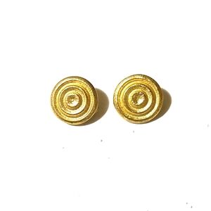 VINTAGE MATTE GOLD-TONE ROUND BUTTON DROP CLIP-ON .9" EARRINGS